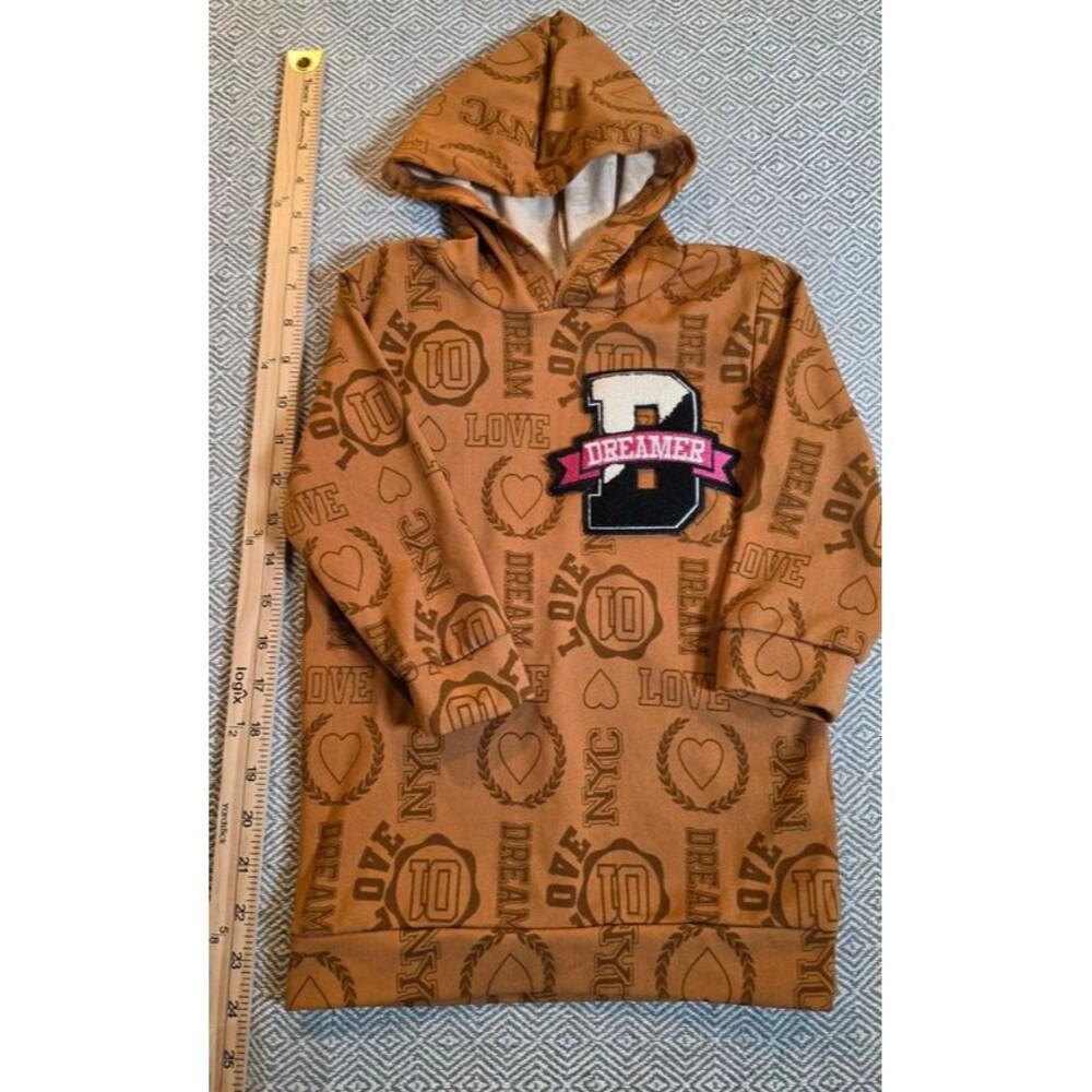 Girls Brown Graphic Hoodie Tunic | Dreamer #3 | All Over Print
